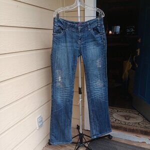 Rock & Roll Jeans Womans Actually 33X33 Distress Blue Rhinestones Low Rise Pants